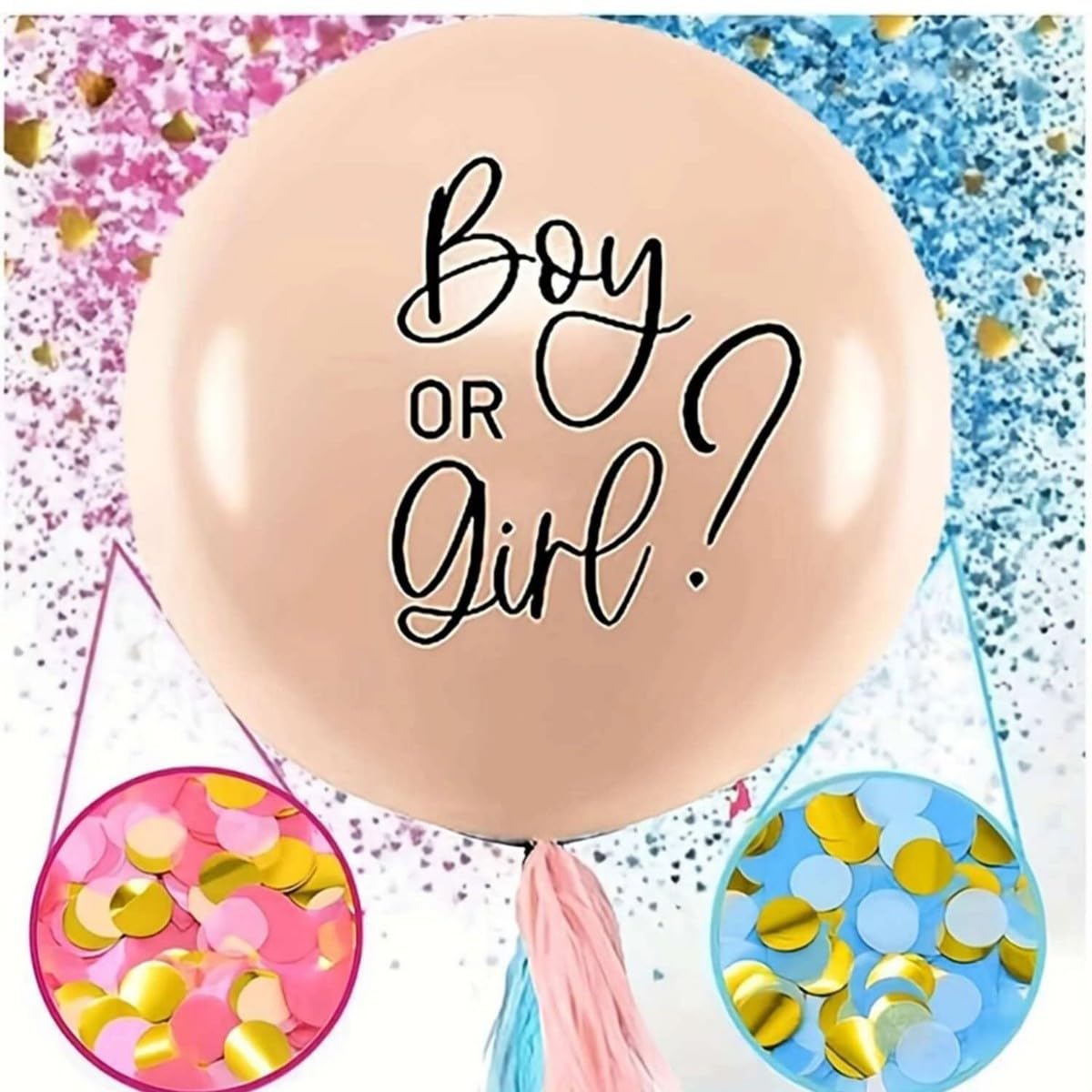 VGRDTW Gender Reveal Balloon 36Inch, Baby Shower Confetti Cannon with, Neutral Beige Latex Balloon for Party Decorations Supplies