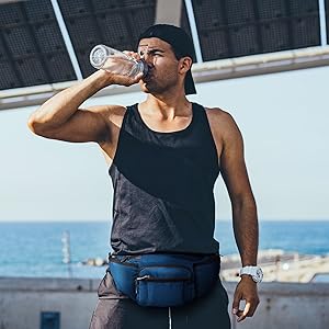 NOOLA Fanny Pack Waist Bag for Men Women, Lightweight Waist Pack with Water Bottle Holder, Adjustable Belt Bag with Multi-Pockets for Hiking, Dog Walking, Outdoor, Cycling, Running, Travel, Blue