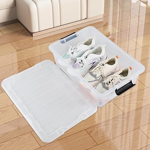 Miniatura 7 de 4 paquetes de cajas de almacenamiento poco profundas de 20 litros con ruedas, contenedores de plástico debajo de la cama