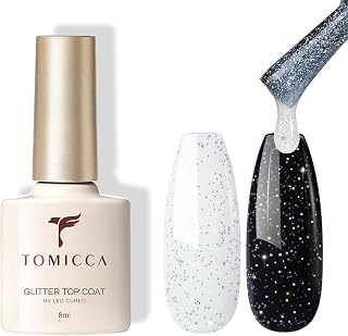 TOMICCA Glitter Top Coat Gel UV Nail Polish, 10 ml | No Wipe Top Coat Gel Nail Polish Soaking Top Coat for Nail Art Design Nails Manicure for Nail Studio DIY