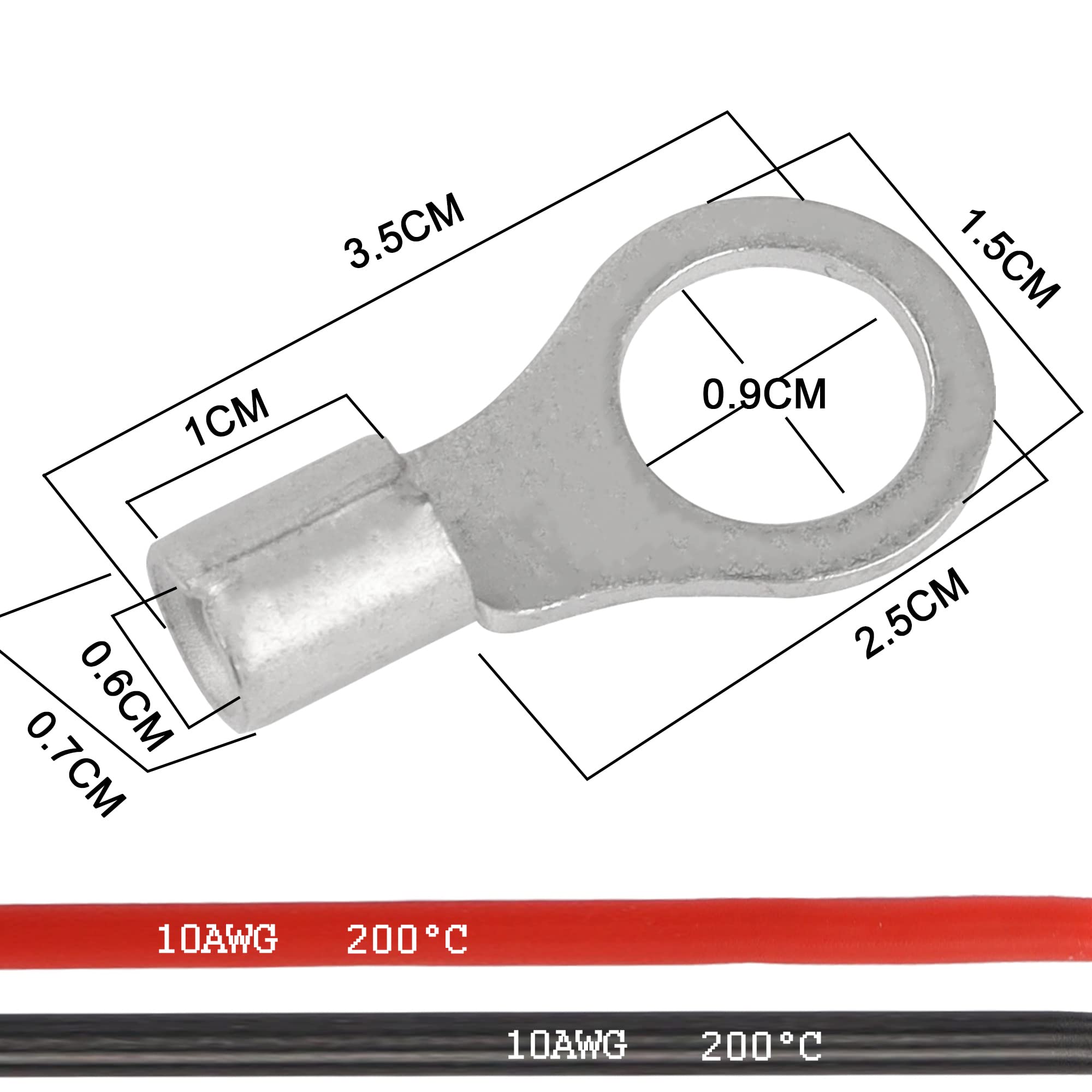 XMSJSIY Cavi dell'invertitore di potere del calibro 10 dei cavi della batteria solare con 3/8 "terminali dell'anello 10AWG cavo di estensione stagnato del vassoio di rame per solare, RV, auto (1M)