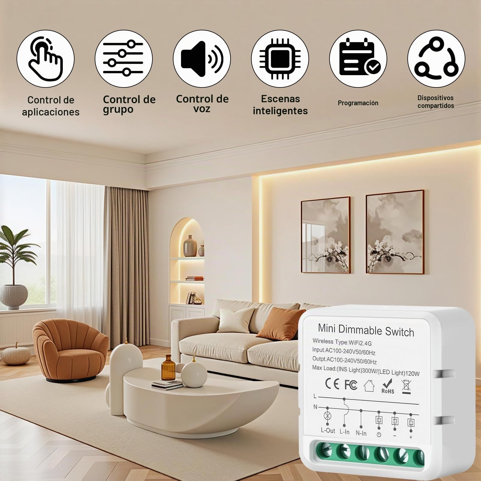 Regulador de luz dimmer led, Regulador intensidad luz led Wlan 2.4G, Re gulador para l ed, Compatible con Alexa, Tuya,Smart life,Google Home, regula intensidad, Control por voz/Tiempo