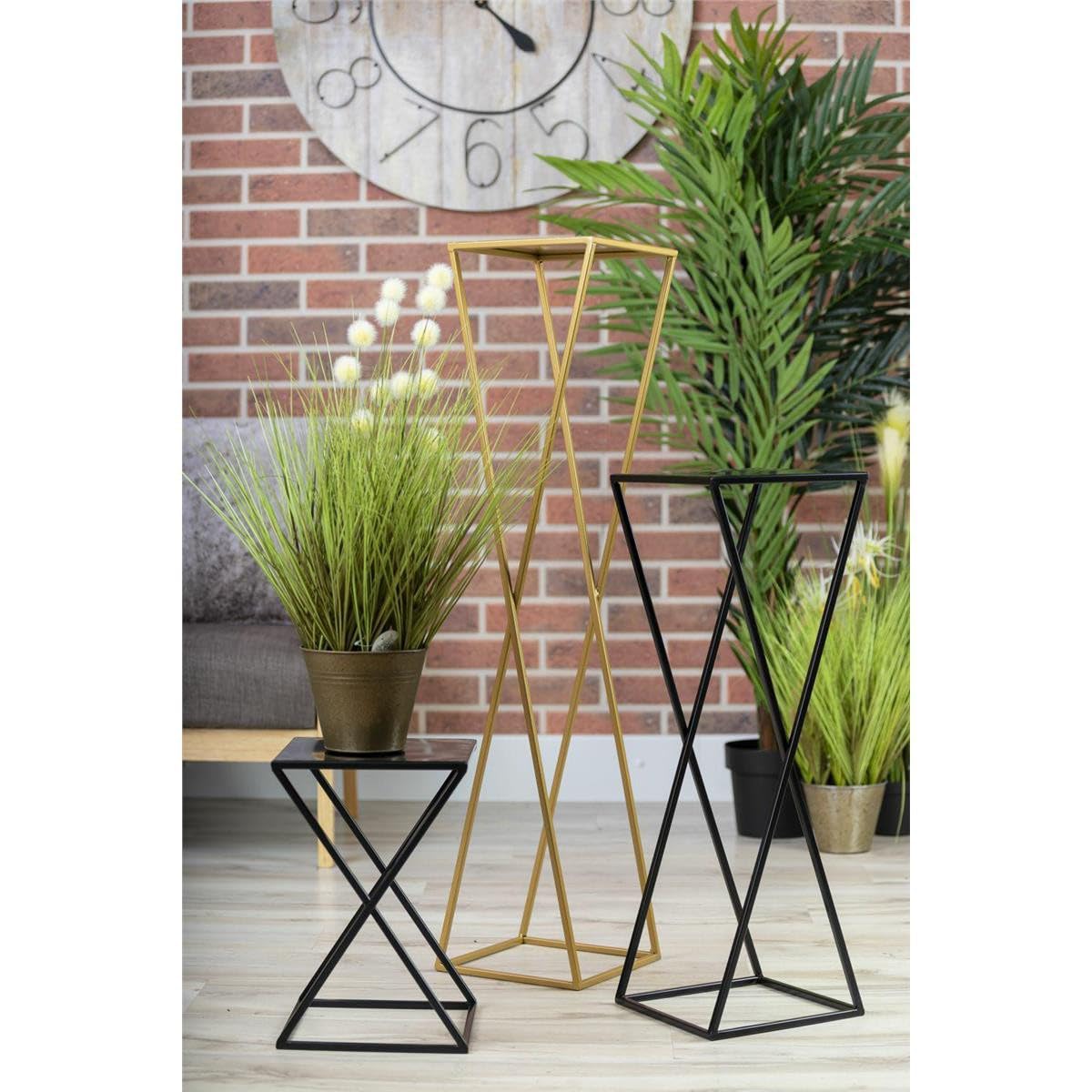 Blumenständer Metall Schwarz 70 cm Hoch - Solider und Robuster Blumenhocker Metall - Pflanzenständer im Loft Stil für die Dekoration in Wohnzimmer