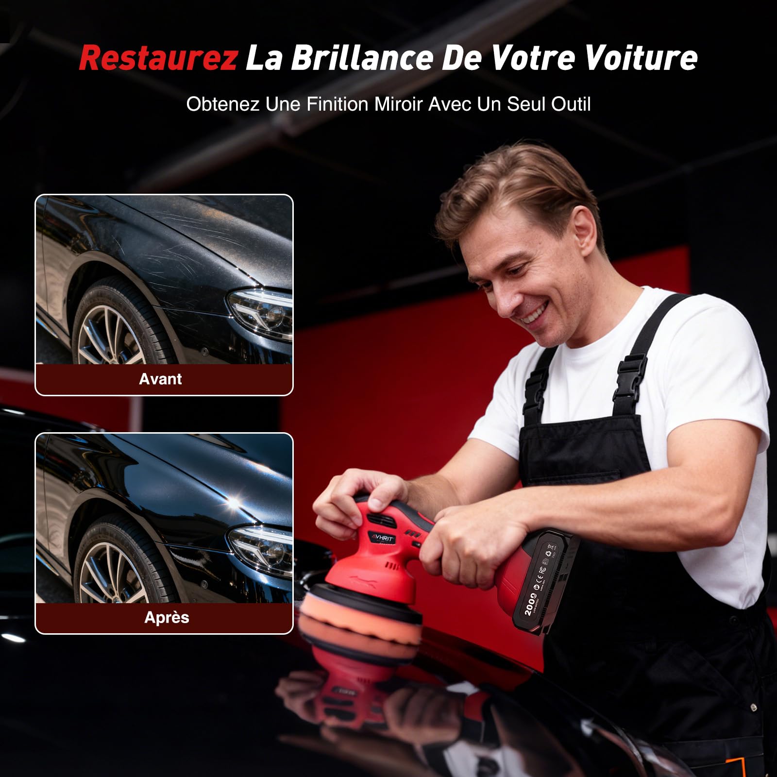 Polisseuse Voiture Sans Fil, Sac de Rangement, Detailing Automobile | Kit Polissage Voiture 13 Pièces, 2 batteries 2000 mAh, Orbitale 8 mm, Lustreuse Orbitale pour Cirage et Rénovation Automobile