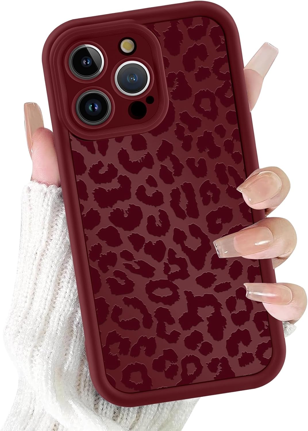 Cute Cheetah Print Phone Case for iPhone 16 Pro Max Case 6.9, Aesthetic Burgundy Wine Red Leopard Pattern Design Cover Shockproof Soft TPU Full Camera Lens Protective Funda for Women Girls