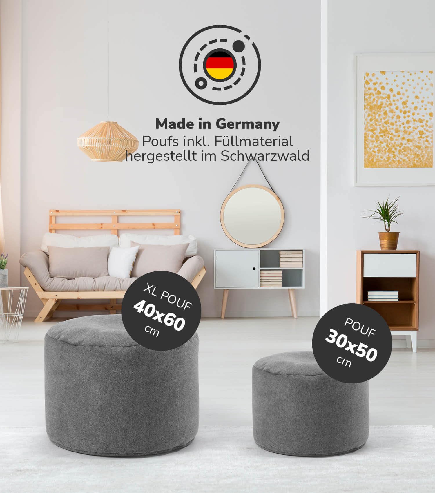 mokebo® Indoor Pouf, zitkrukken of vloerkussens 'The Rest Pouf', Zitpoef & Voetsteun voor de Woonkamer, Zitpouf 60 x 40cm, Zithocker, Voetenbankje, Puff & Bijzettafel met EPS vulling | Stof in blauw