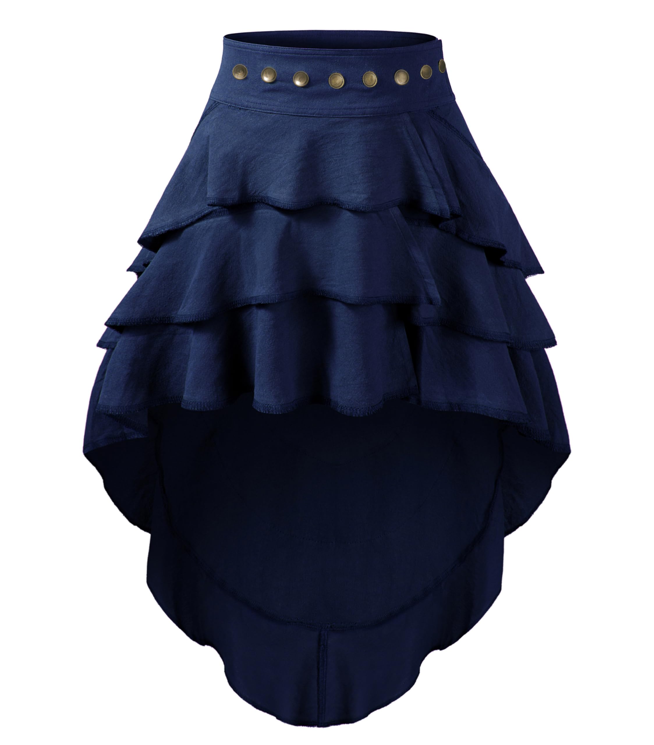 HADOLLWELL Women Steampunk Victorian Gothic Costume High-Low Ruffled Skirt Halloween Party Cosplay, Navy, 3XL