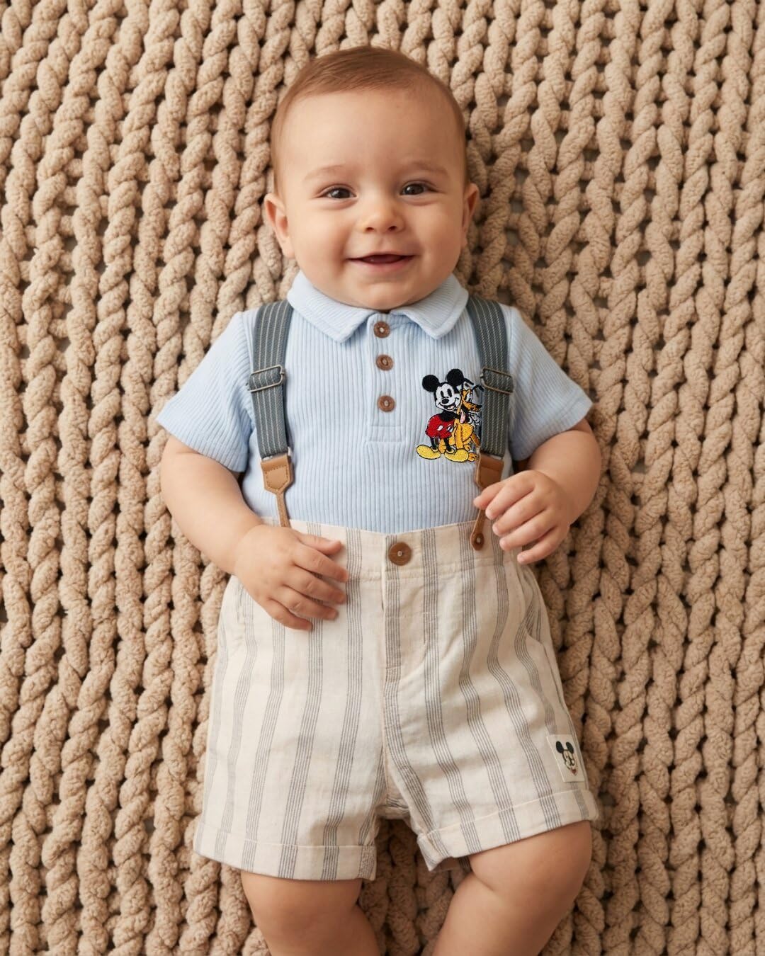 Disney Mickey Mouse Baby Ribbed Polo Bodysuit and Shorts Outfit Set Newborn to Infant Sizes (Newborn – 24 Months)