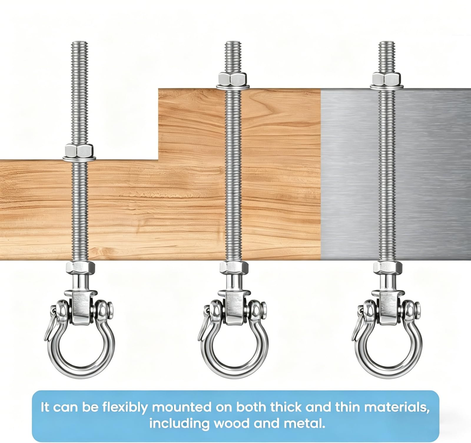 6 Colgador de Hamaca, Ganchos de Hamaca Resistentes M10, 235mm Ganchos de Suspensión con Rodamientos de Acero INOX, Soporte de Montaje de Techo Giratorio para Techos Hormigón, 1500lbs