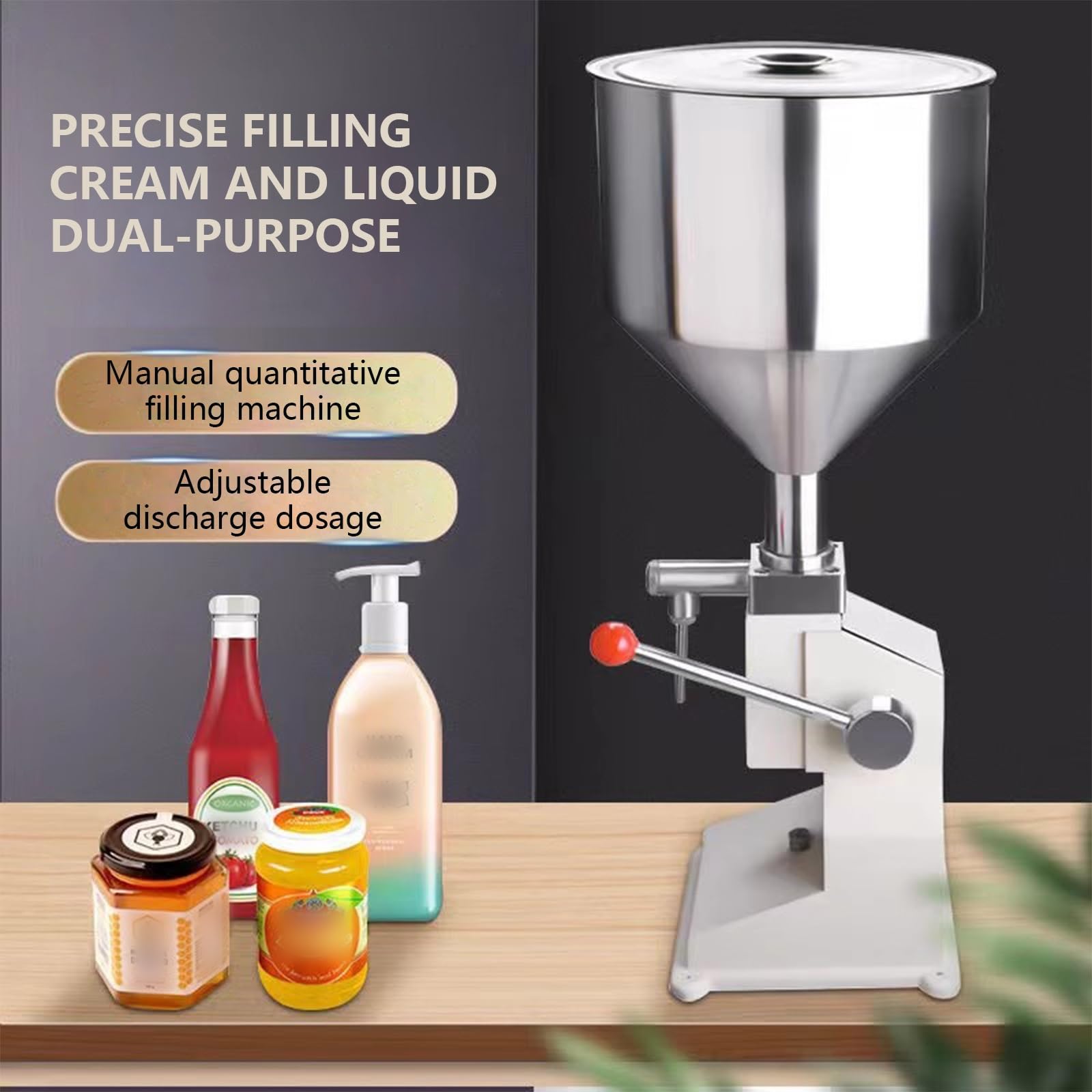Llenadora Manual A03 de Acero Inoxidable para líquidos en Pasta, con tolva de 10 l, para cremas, Bebidas y champús (5-60 ml)