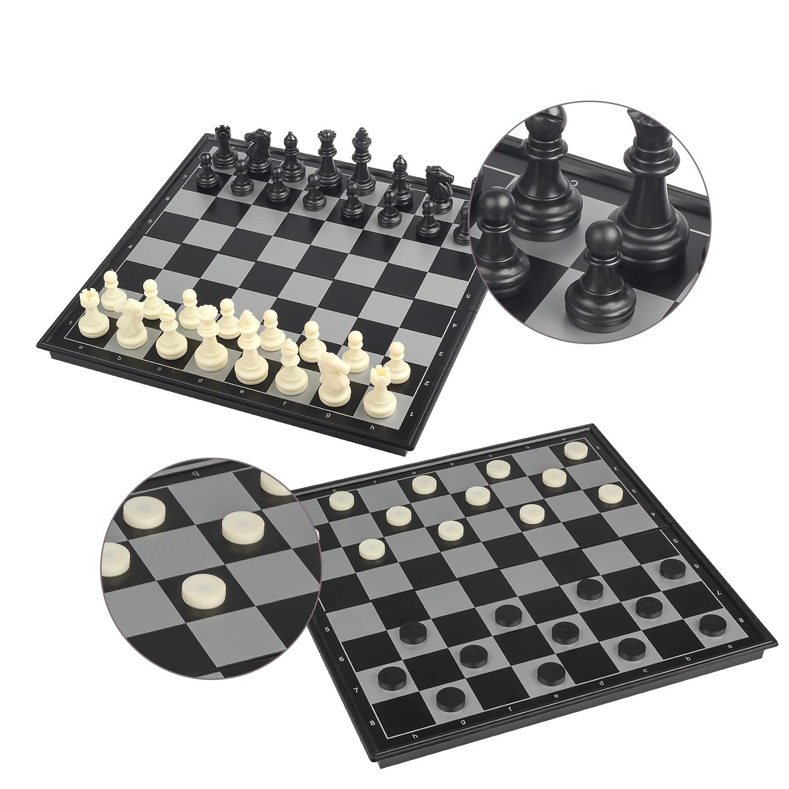 Andux Foldable Magnetic Two-in-one Chess Board Game Set, Chess and Checkers (S), S:20x20x2cm (BTQP-01)