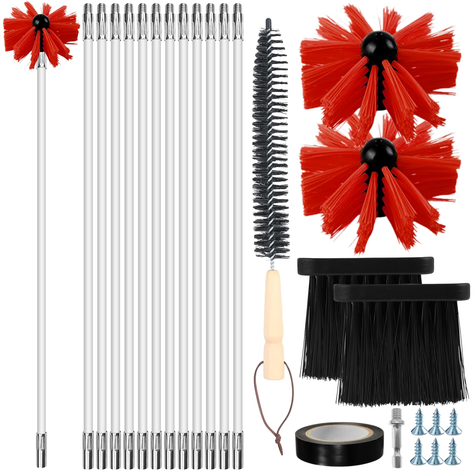 Lvjkes deshollinador de chimeneas, Juego de 24 Piezas para Limpieza con 18 Varillas de 41 cm, 2 Cabezas de Cepillo de 20 cm, 2 a Varilla Hexagonal de 4,5 cm, a Cepillo con Mango de Madera de 38 cm — view 14