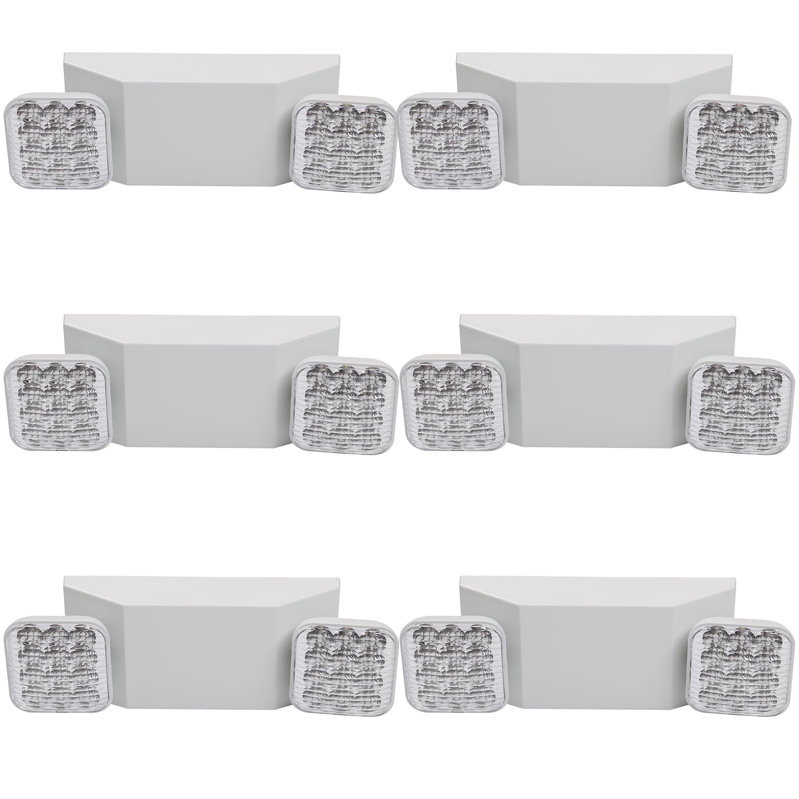 AKT LIGHTING Commercial Emergency Light, UL Certified, White Emergency Light Fixture with 2 LED Square Heads Adjustable & Backup Batteries Exit Lighting Pack of 6