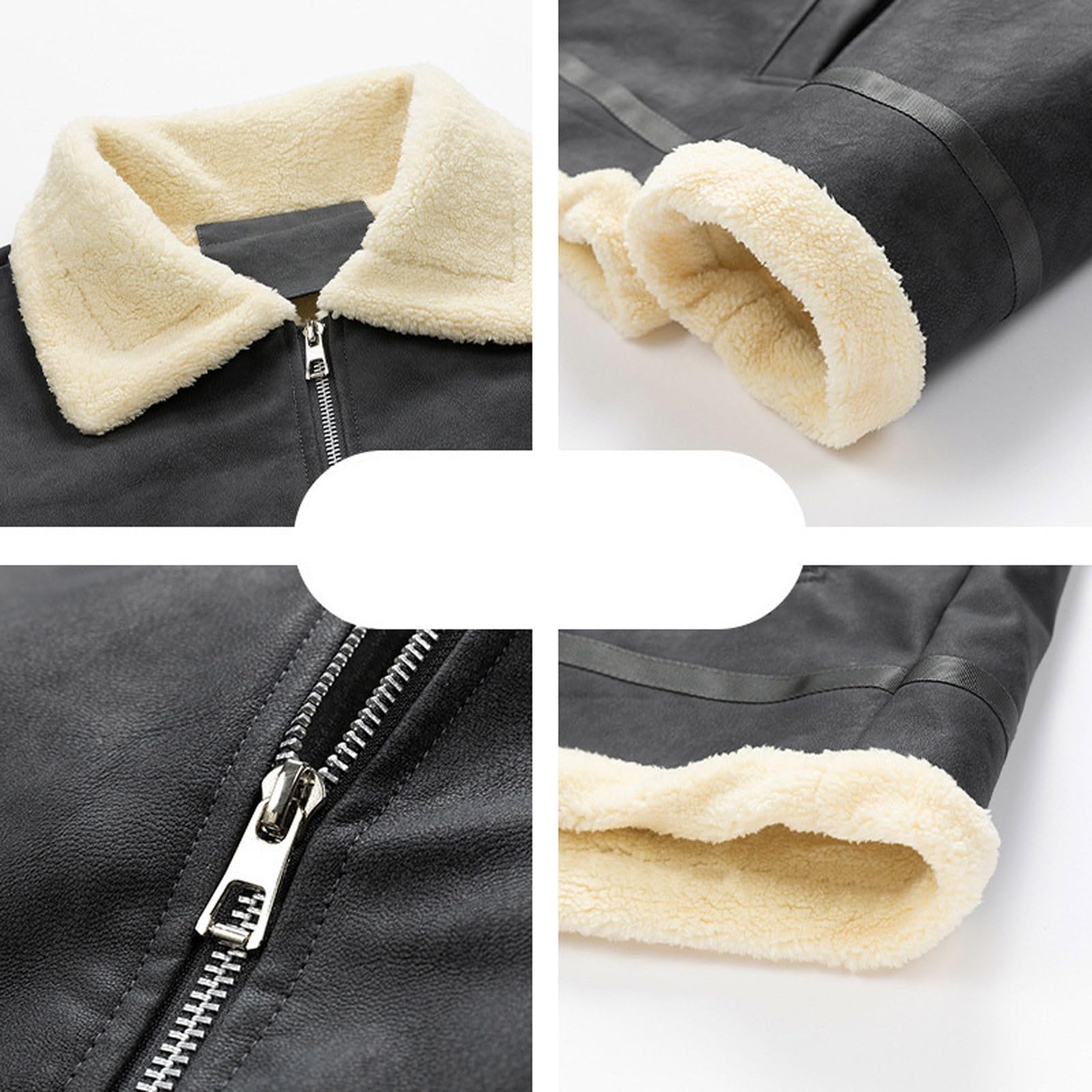 Generisch Chaqueta de piel sintética para hombre, chaqueta de piel sintética, variantes de color, chaqueta de motero, chaqueta de entretiempo, cuello vuelto, abrigo cálido, chaqueta de ante de