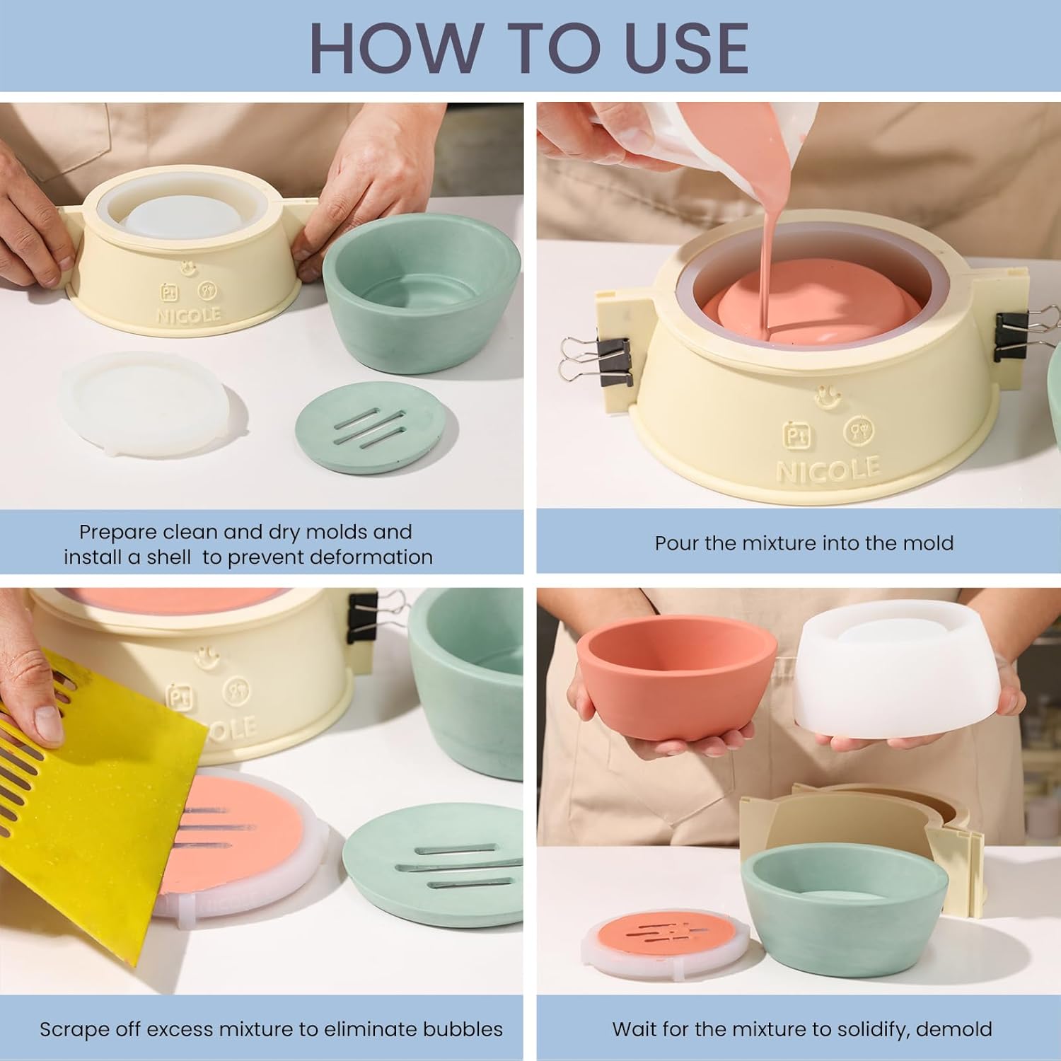 BOOWAN Nicole The Oval Deep Detach Soap Dish Silicone Molds, Resin Soap Holder Mould - Perfect for Concrete Jesmonite Shower, Bathroom, and Kitchen