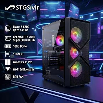 STGsivir Gaming PC, Ryzen 5 5500, RTX 2060S 8G, 16GB DDR4, 1T SSD