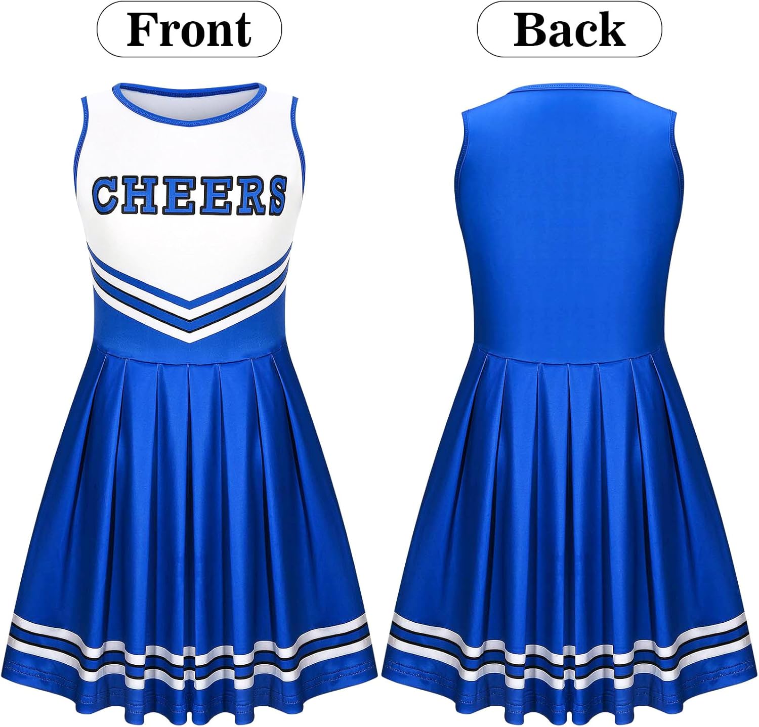 Girls Cheerleader Costume Set Include Dress,Hair Bow,Pom Poms and Socks for Halloween Party Dress Up - Image 3