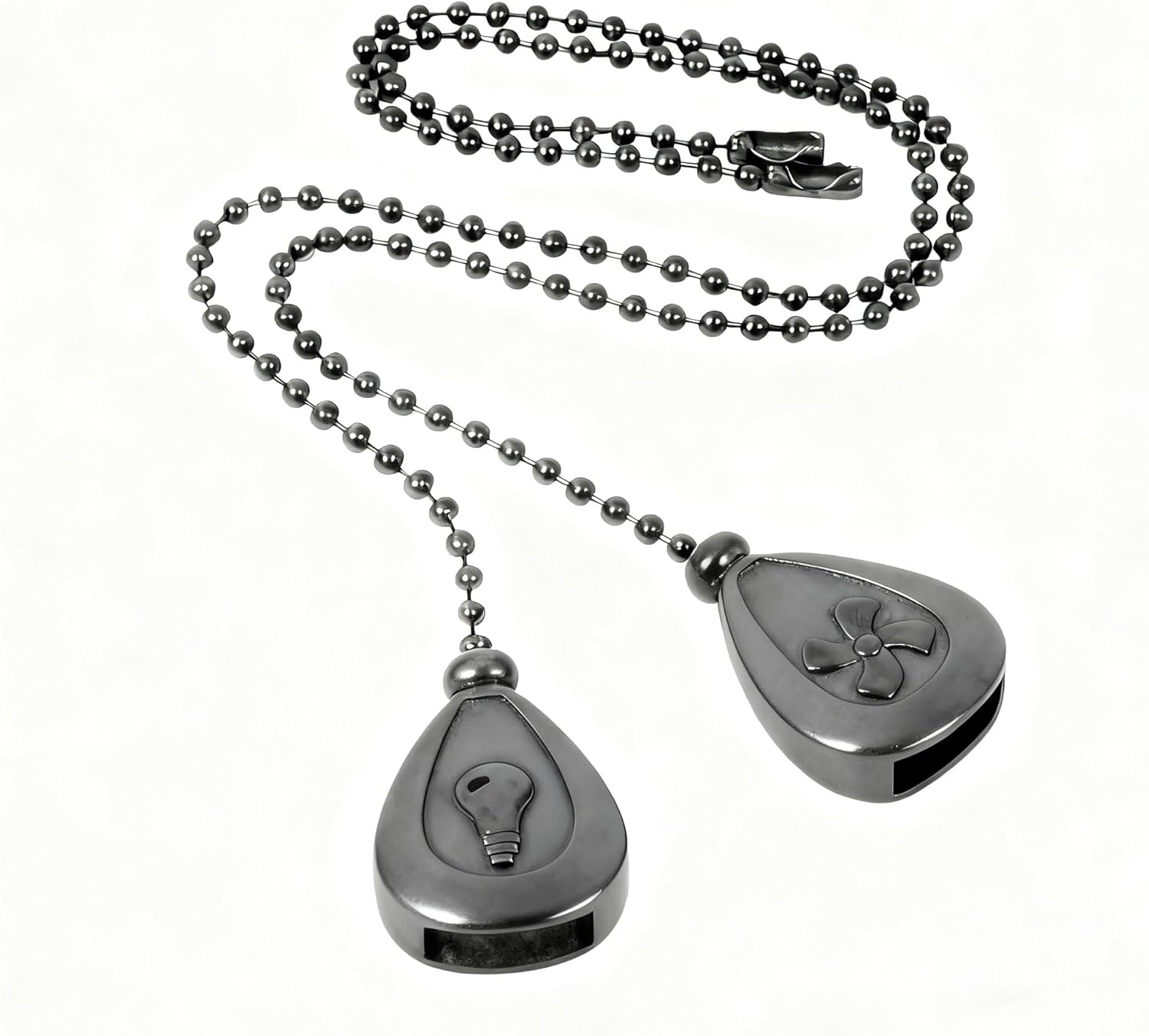 IFNOW Ceiling Fan Pull Chain Set - 2 Pack Beaded Ball Chain with Light Bulb & Fan Charms, Easy Install Replacement for Ceiling Fan Light Switch (Black - C)