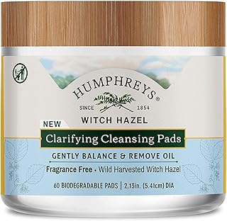 Humphreys Clarifying Witch Hazel Cleansing Pads, Fragrance Free, Clear