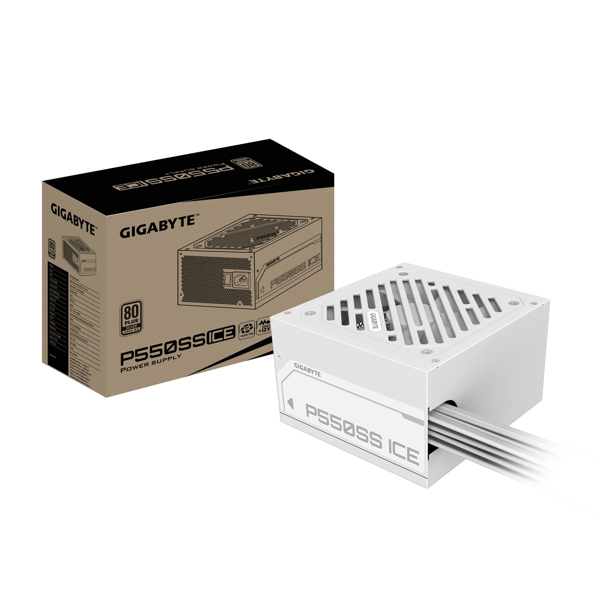 GIGABYTE P550SS Ice Bloc d'alimentation - PCIe 5.0, 80 Plus Silver, Design entièrement modulaire, Ventilateur 120 mm, Compatible ATX 3.0, Prise EU