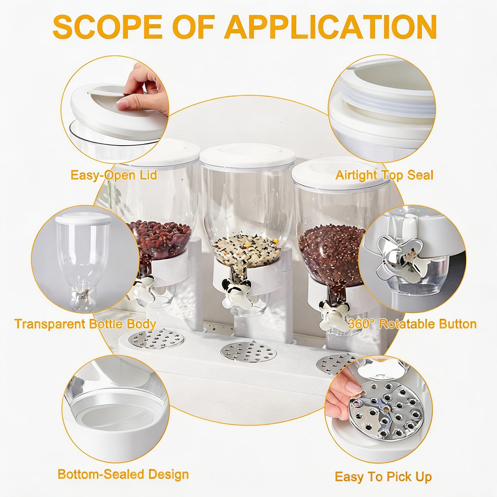 FARYODI Distributeur de céréales Countertop 2 l, distributeur alimentaire en plastique, distributeur de céréales et distributeur de cornflakes, idéal pour les bonbons, les boîtes de conservation (3)