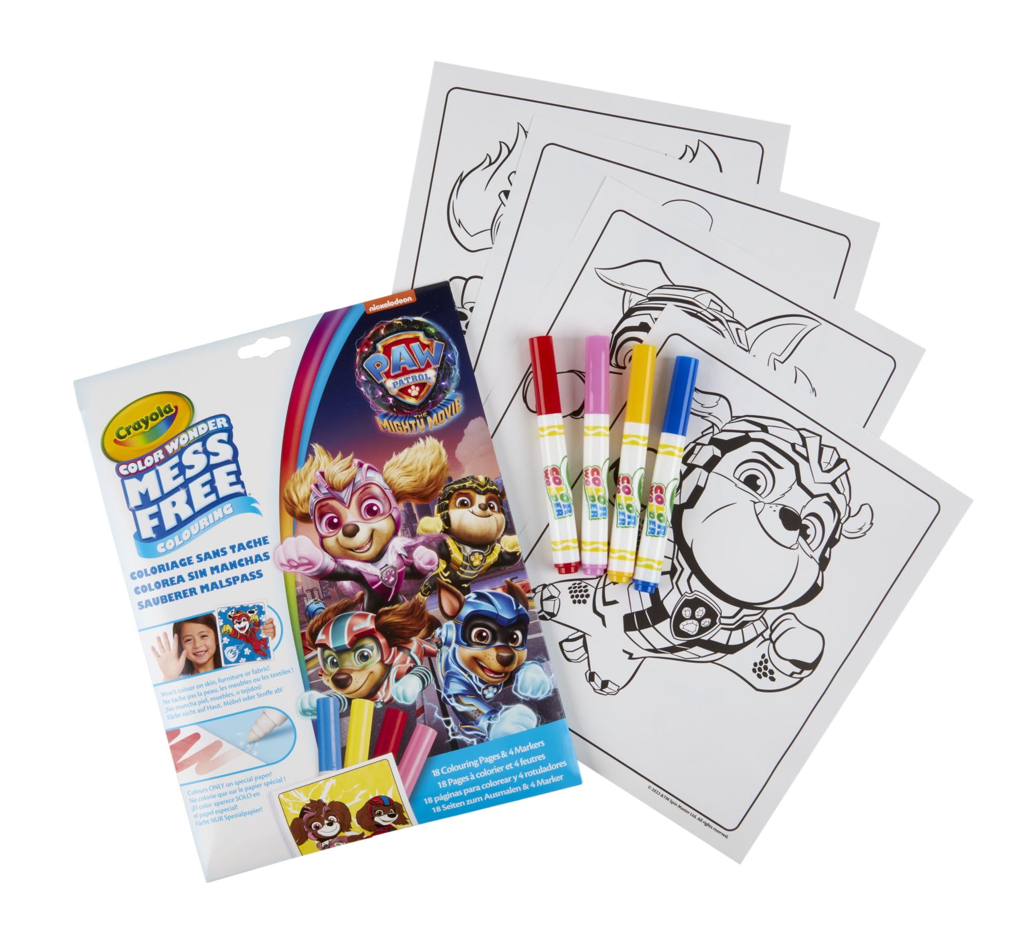 CRAYOLA Color Wonder - Set para Colorear con 18 Páginas y 4 Rotuladores Sin Manchas, Tema La Patrulla Canina, Versión Italiana, 75-7007