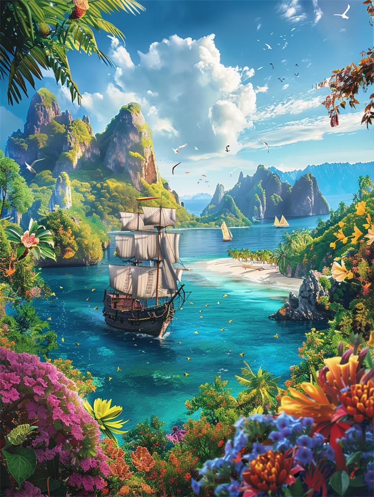 Rqwybcaxn Blue Cross Stitch Kits For Adults Ship Sailing On Sea,15.7X19.7inch (40X50cm) Stamped Cross Stitch Preprinted Fabric Diy Art Embroidery Kits Needlework Crafts (Preprinted 14Ct)