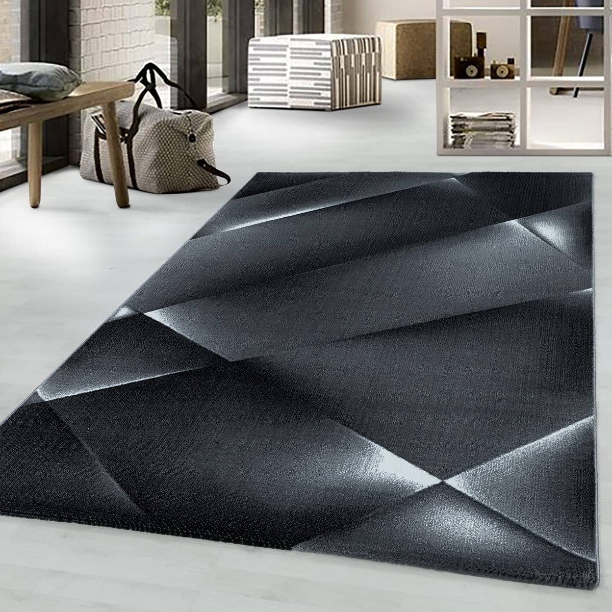Tapis design abstrait noir Soft Flor 120x170 cm pour salon