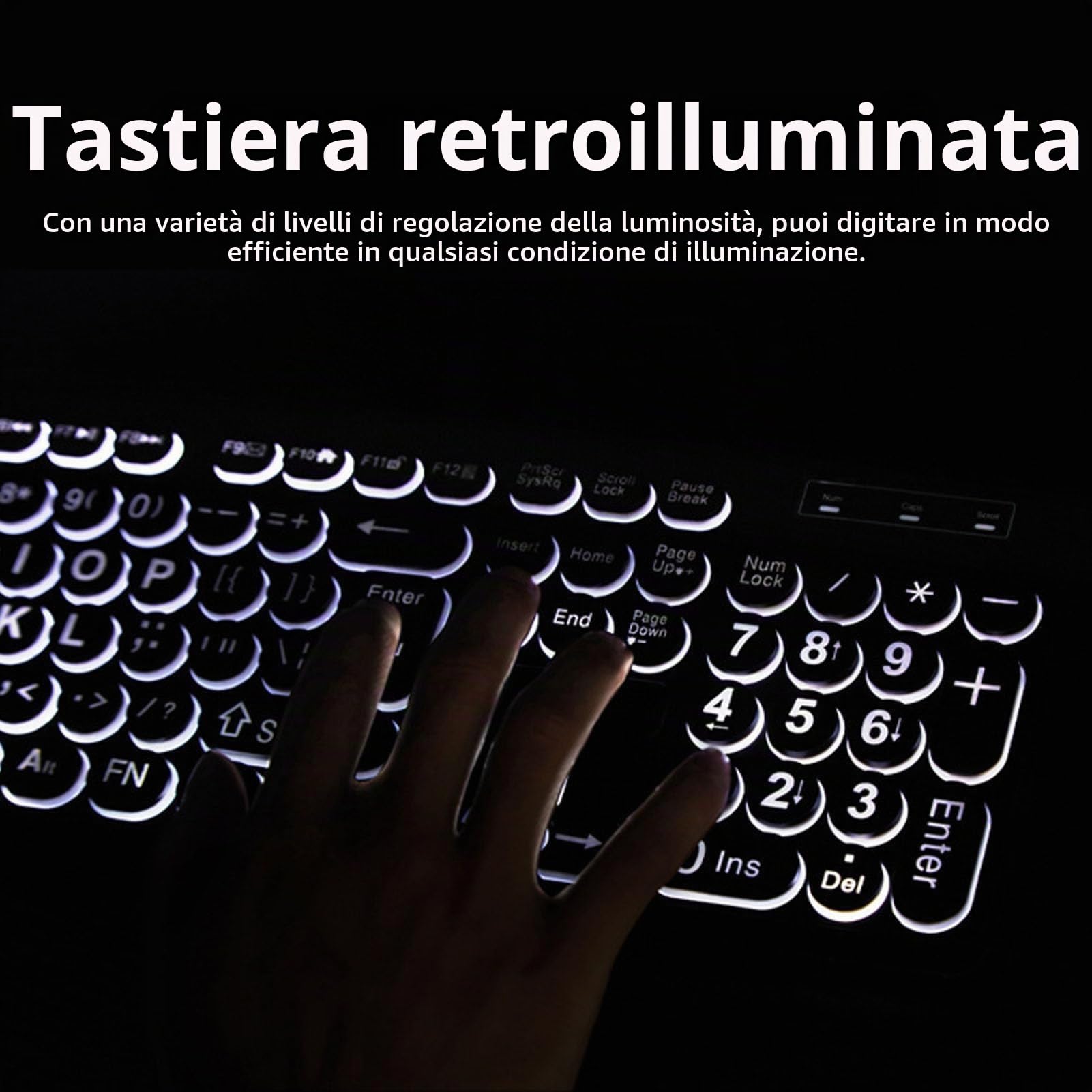 Tastiera Retroilluminata con Caratteri Grandi, Tastiera Illuminata per Anziani o Ipovedenti, Tastiera USB a 104 Tasti con Lettere Oversize