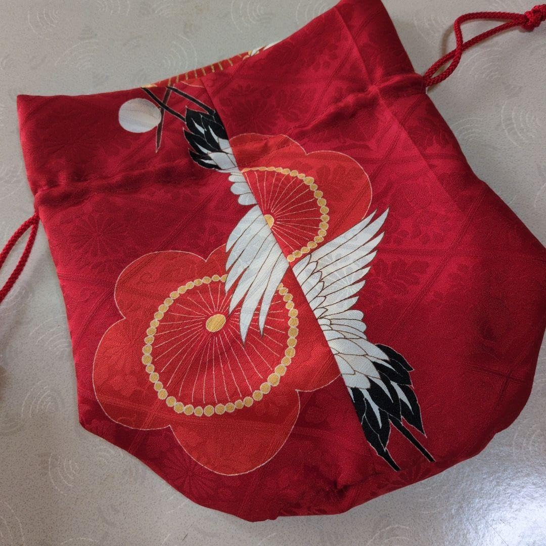 鶴柄お揃い刺繍入りの巾着