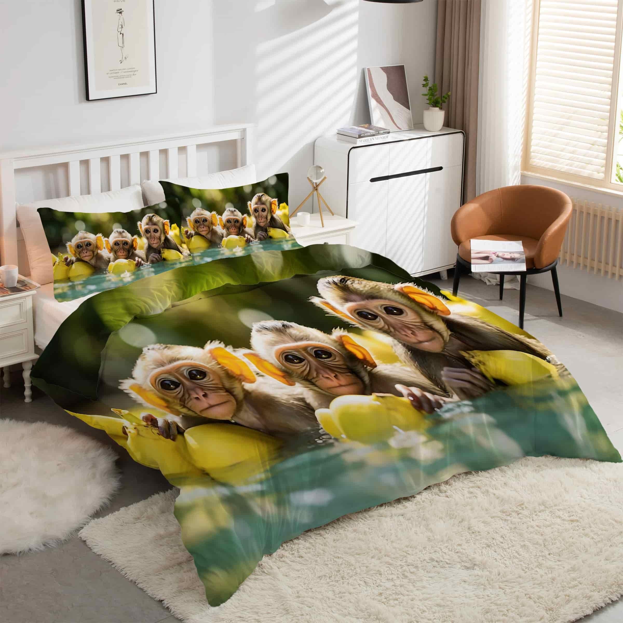 Housse de couette singe 240x260 pour chambre jungle exotique