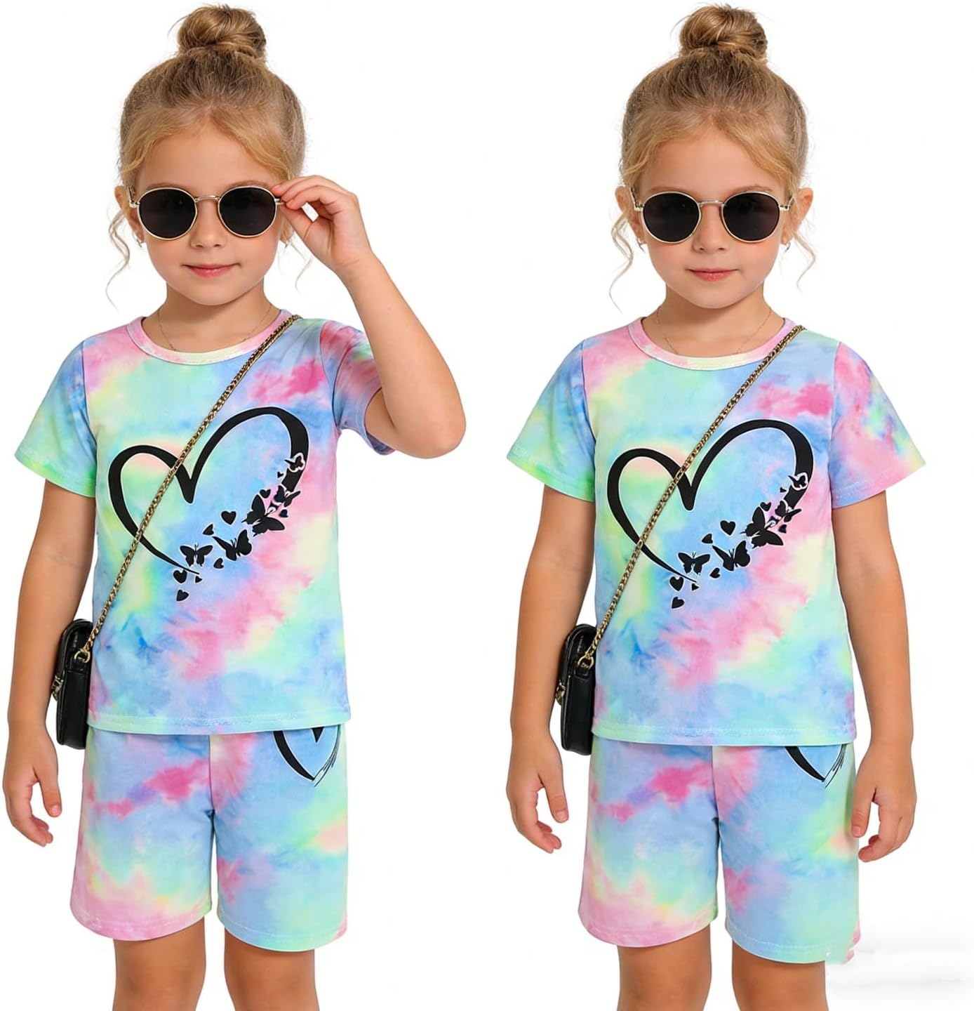 Kids Girl Clothes Tie Dye Heart Print Short Sleeve Top and Shorts Toddler Girl Summer Outfits Short Set - Image 4