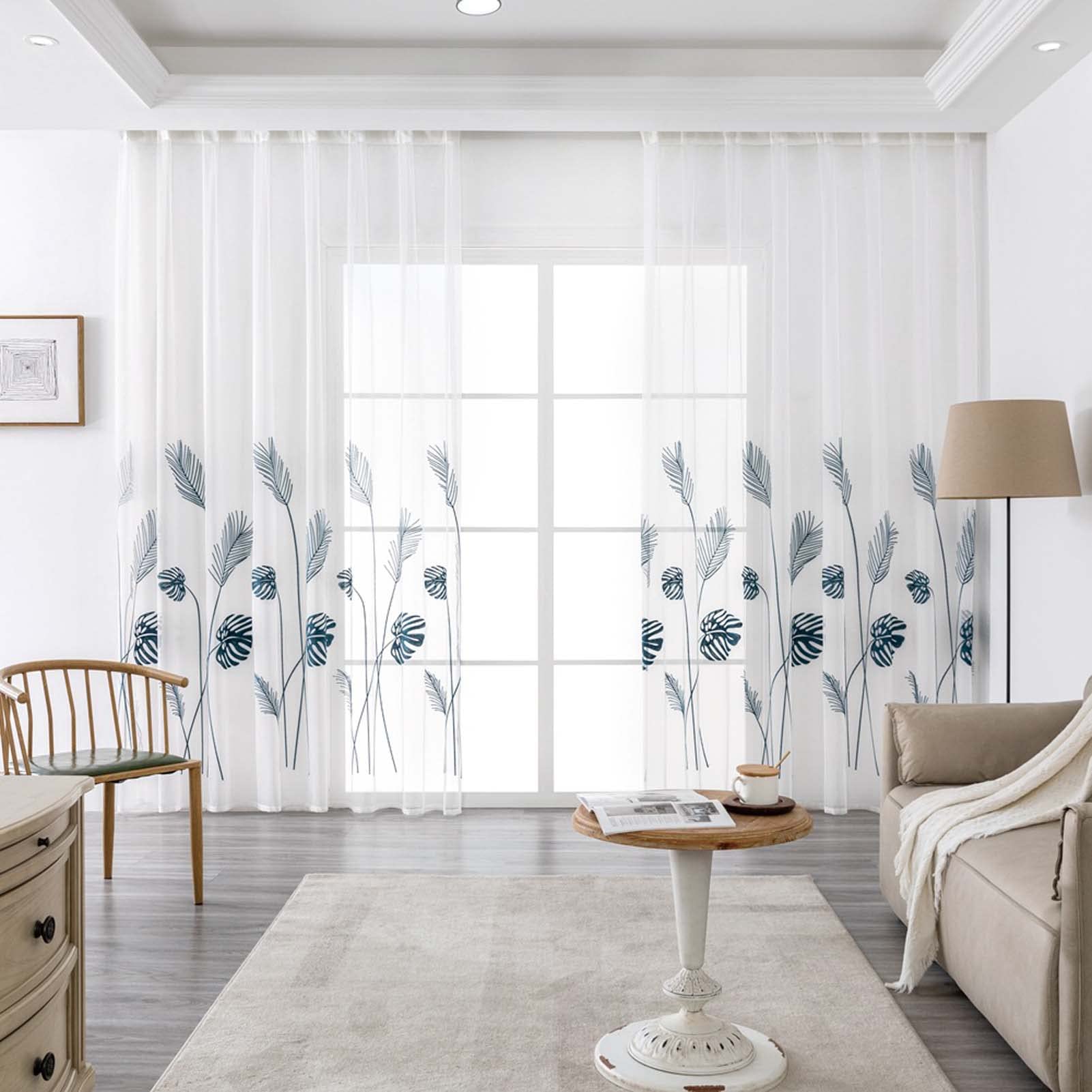 **Rideaux Voilage Salon Effet Lin avec Motif Broderie 132x160cm Lot de 2, Voilage Lumineux à Oeillet pour Fenêtre, Ridea