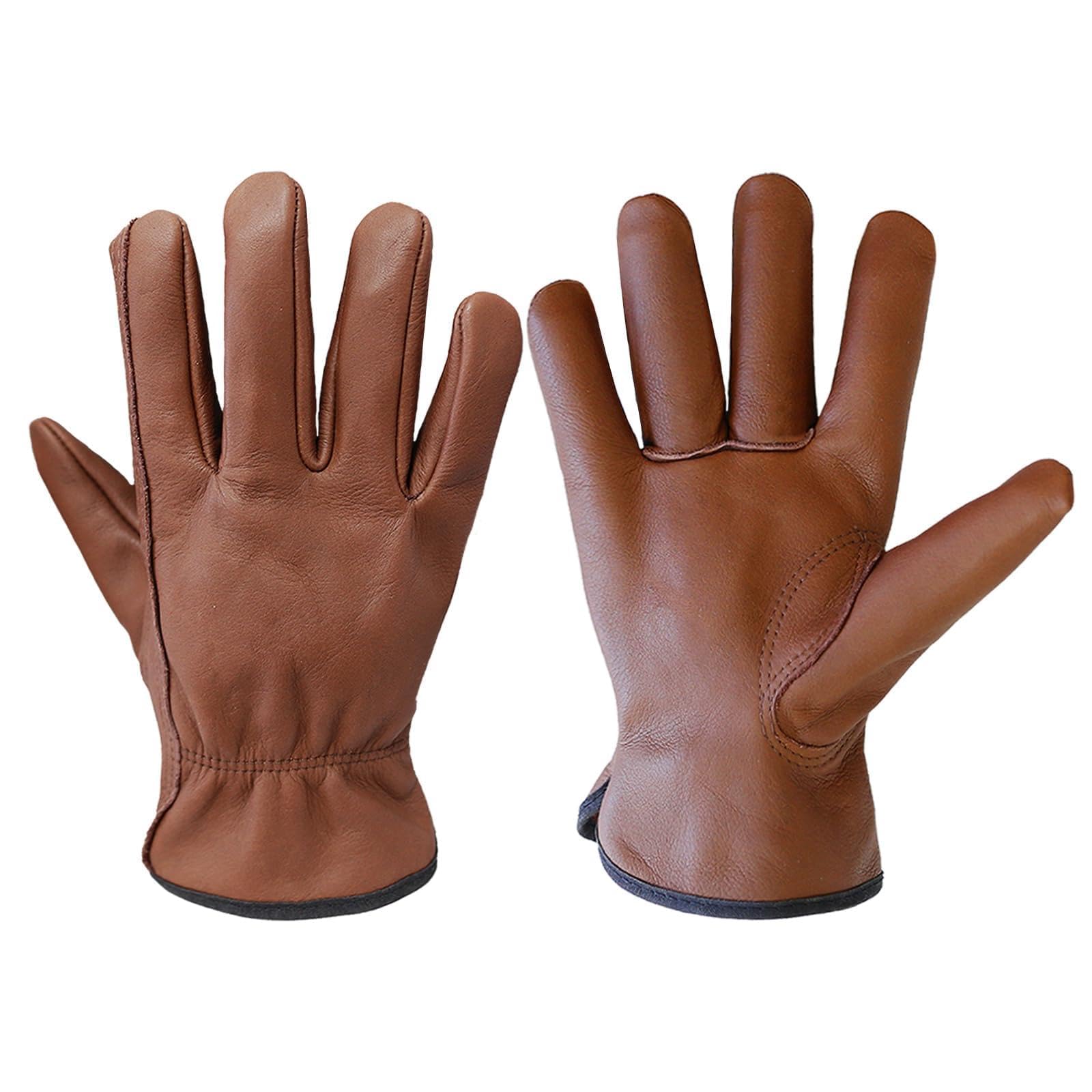 3 paires de grands gants de travail en cuir de vachette marron pour homme et femme, gants de travail en cuir de construction anti-épines, gants de travail de jardin, atelier