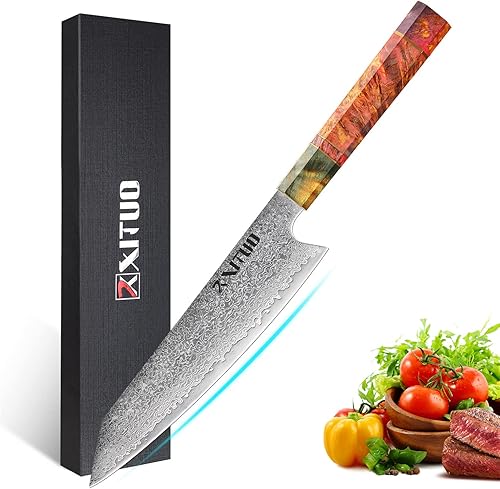 Kiritsuke - Cuchillo de chef de 8 pulgadas, cuchillos de cocina japoneses VG10 de acero Damasco, cuchillo de corte de carne y sushi con mango de