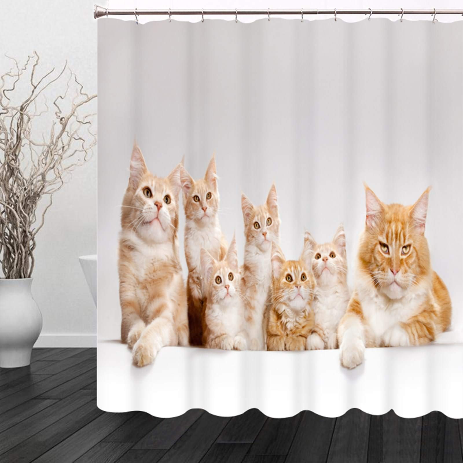 Rideau de Douche Chat Brun Blanc 3D idéal pour la salle de bain familiale