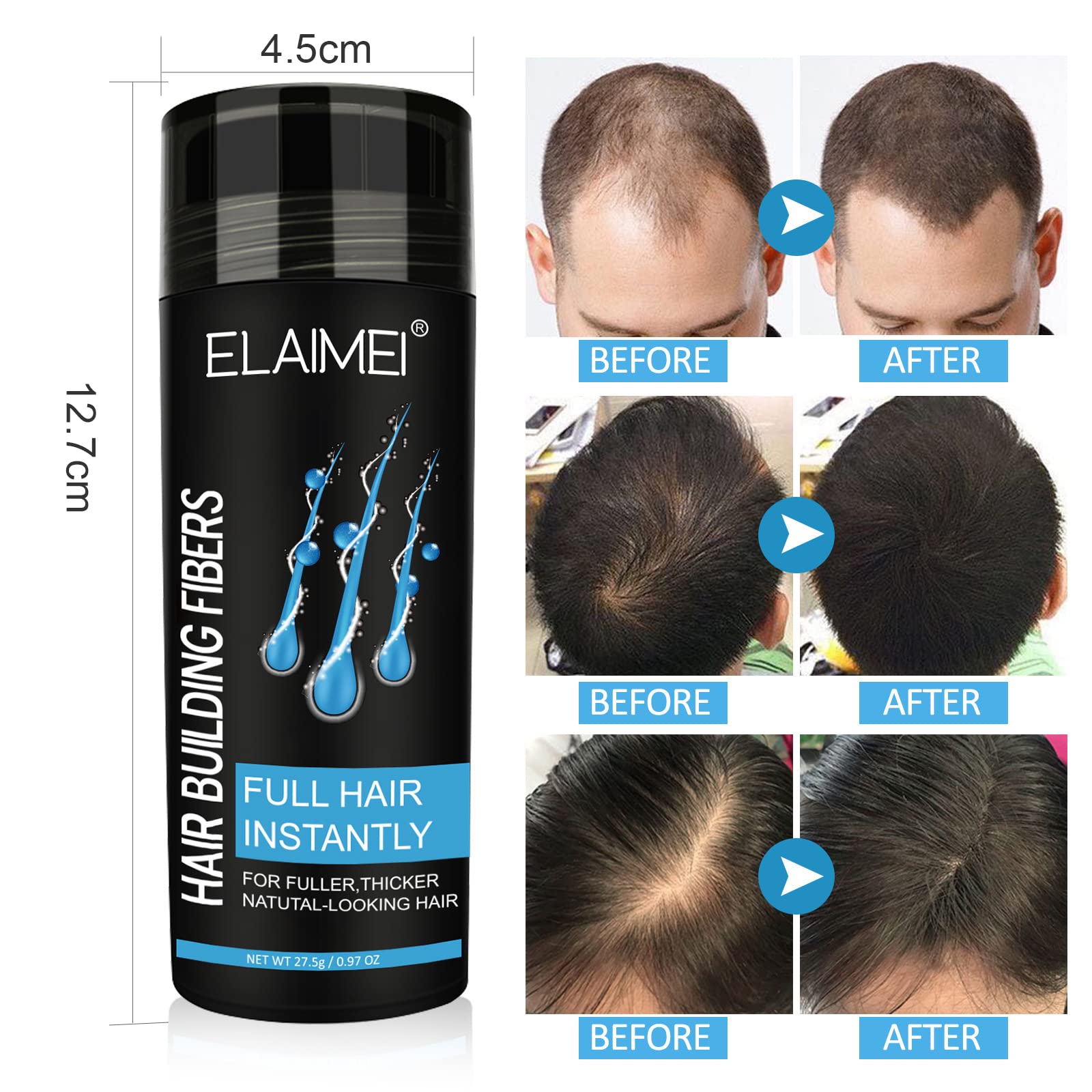 Fibras Capilares Negro 27.5g, Polvo de Fibra Cabello para Hombre y Mujer