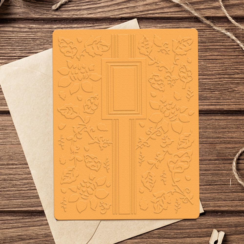 Hying 3D Textured Flowers Leaves Plastic Embossing Folder for Card Making, DIY Craft Template, Floral Banner for Scrapbooking Photo Album Supplies