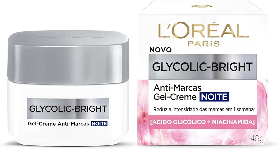 L'Oréal Paris Glycolic-Bright, Creme Anti-Marcas Noite com Ácido Glicólico e Vitamina E para Redução Visível de Marcas e Uniformização, Pele Radiante ao Acordar 49g