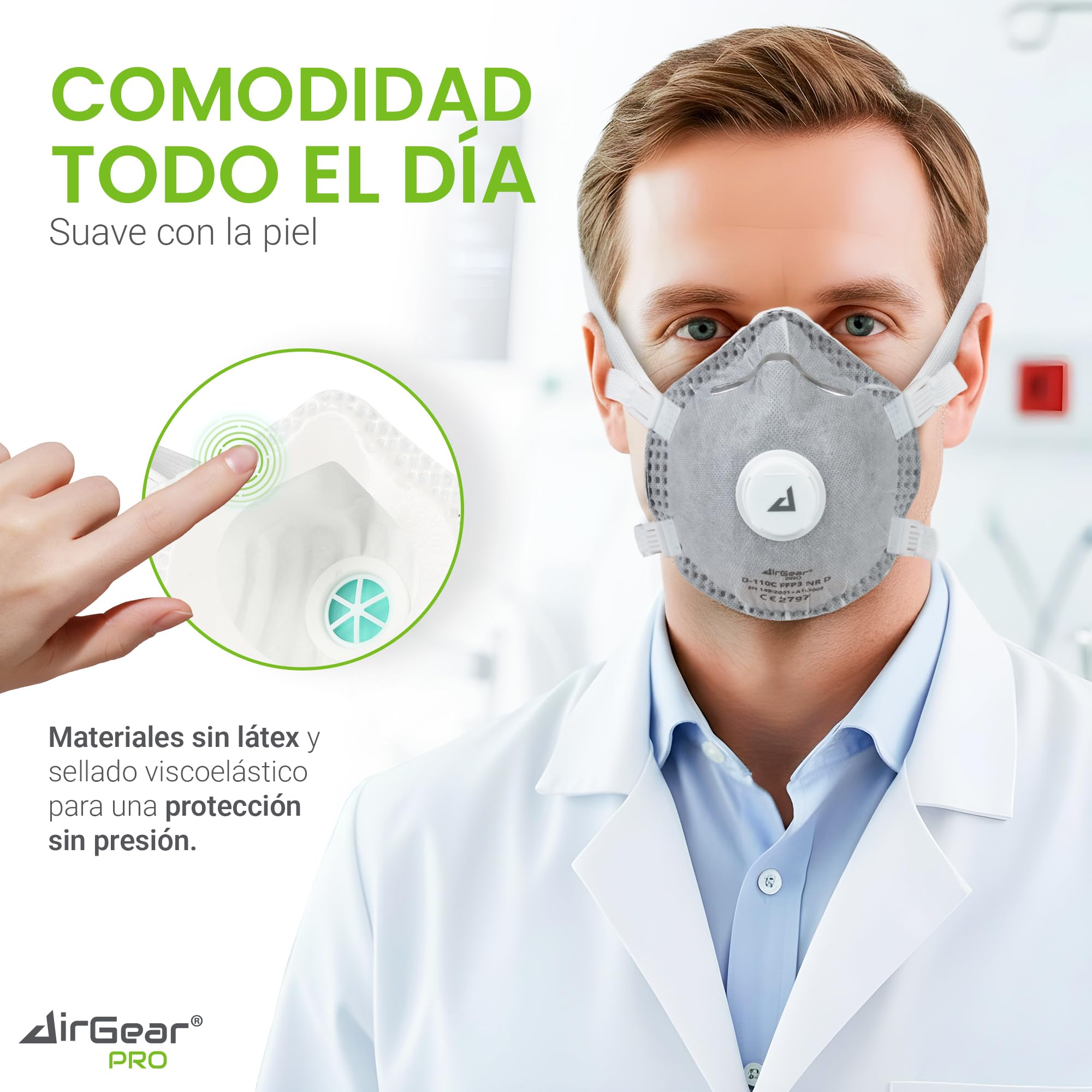 AirGearPro Mascarilla FFP3 con Válvula • Protección contra Polvo Fino • Carbón Activo • Respirador para Pintura y Construcción • Certificada CE • 10 Unidades