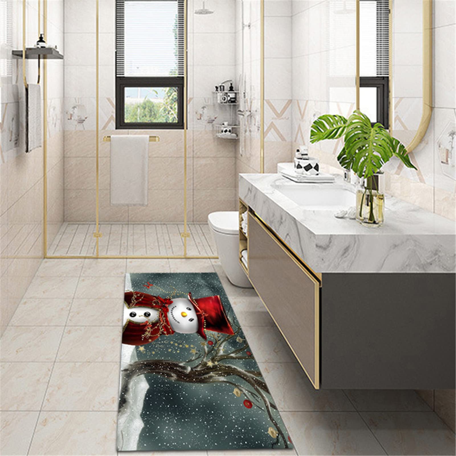 Alfombra Navidad, Lavable Felpudo Navideño De Poliéster Suave Alfombra De Cocina, Alfombrillas Antideslizantes con Patrón De Muñeco De Nieve Navideño, Decoración Navideña,10,60x180cm/23.6"x70.8"