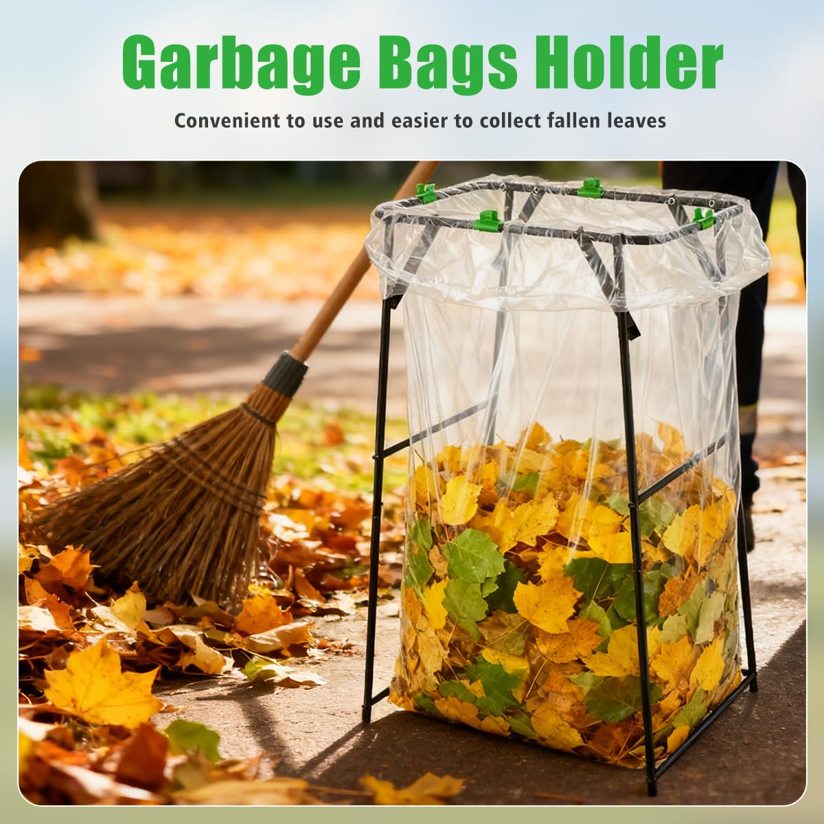 Adjustable Foldable Outdoor Trash Bag Stand – Frame for 30-55 Gallon Garbage Bags Holder for Yard, Camping, Parties – Portable Garden Garbage Bag Frame with Metal Leaf Bags Stand