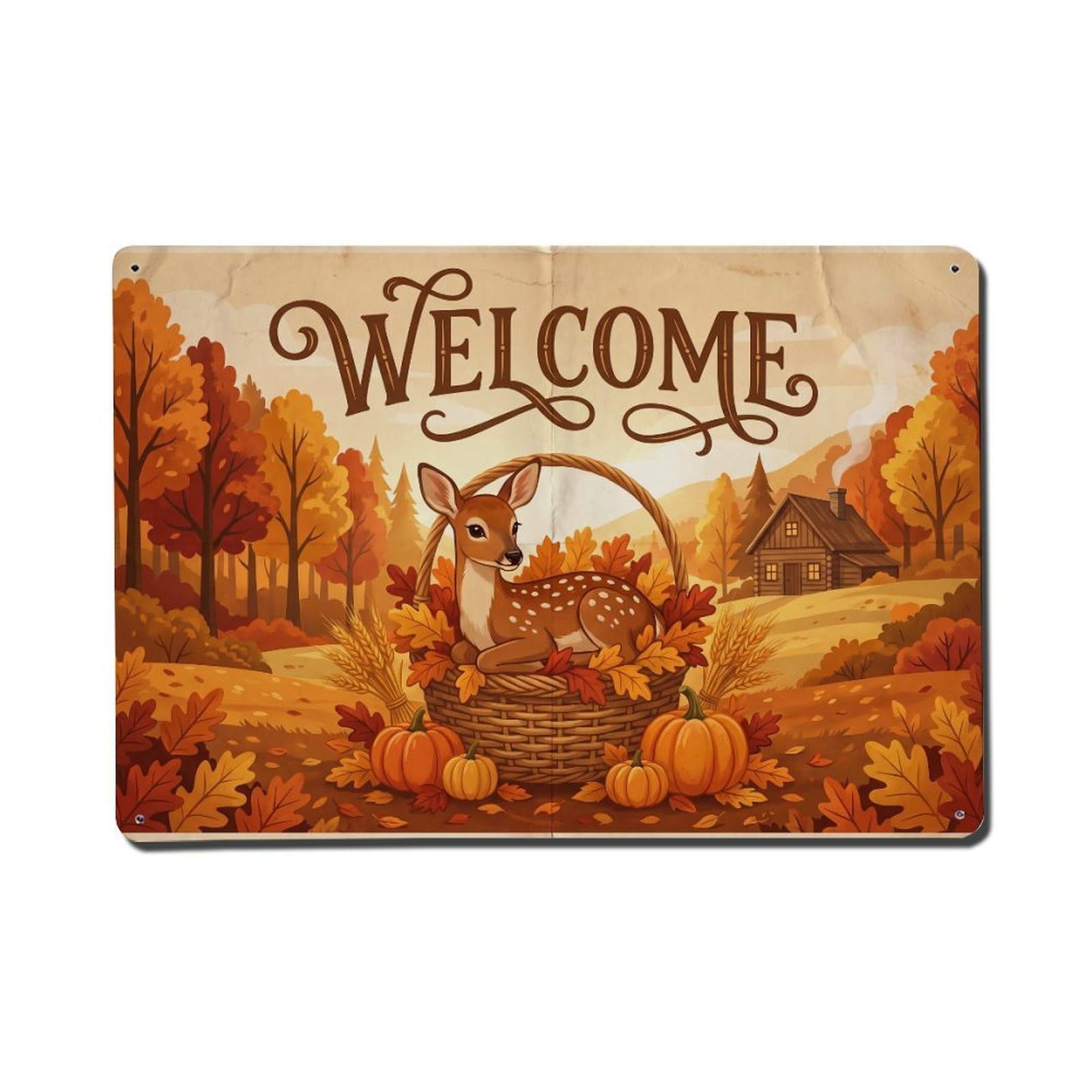 Vintage Welcome Deer Joyful Vibes Metal Tin Sign