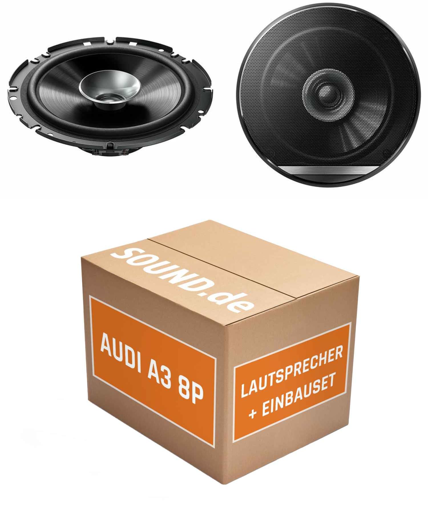 Lautsprecher Boxen Einbaupaket für Pioneer TS-G1710F kompatibel mit Audi A3 8P, 4/5 türig vorne | 2X Tief-Mitteltöner mit integriertem Hochtöner 280W MAX