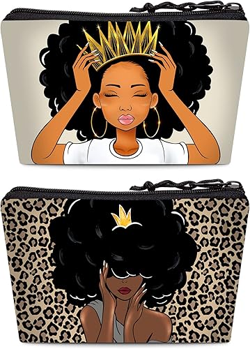Bolsa de maquillaje Melanin para mujer, bolsa de cosméticos impresa portátil, bolsa de aseo de viaje, bolsa organizadora de maquillaje para mujeres,