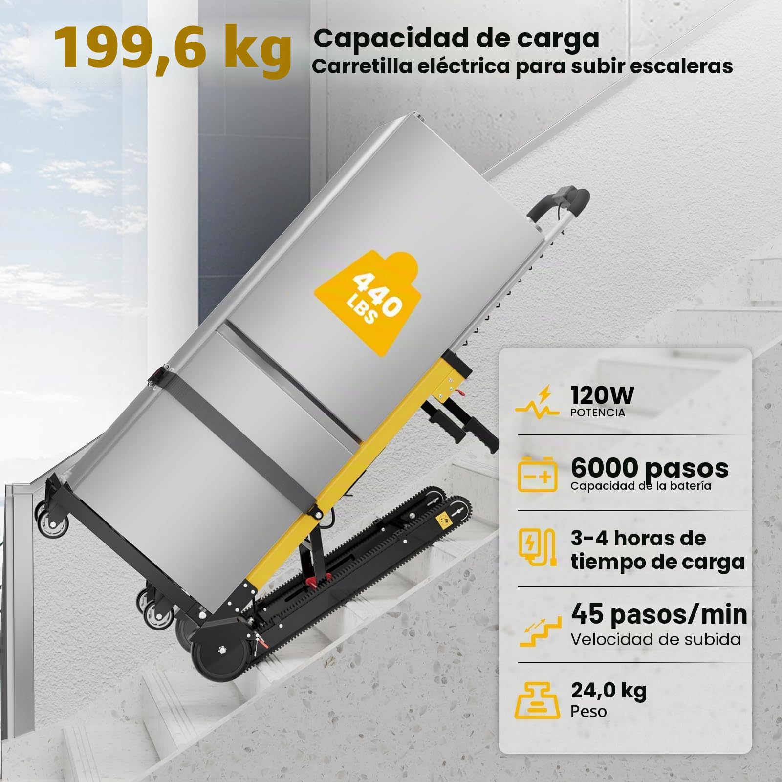 Sube escaleras Eléctrico sobre orugas, Carretilla Elevadora Eléctrica portátil y Ligera para Mudanzas, Logística de almacén, Carga de Venta de 200 kg