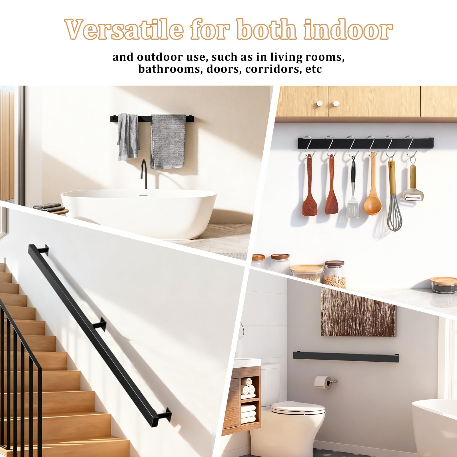 Passamano per Scale Interne, Corrimano Nero in Metallo, Combinati Liberamente, Ringhiera per Scale Interne per Scale, Soffitta, Villa, 300cm