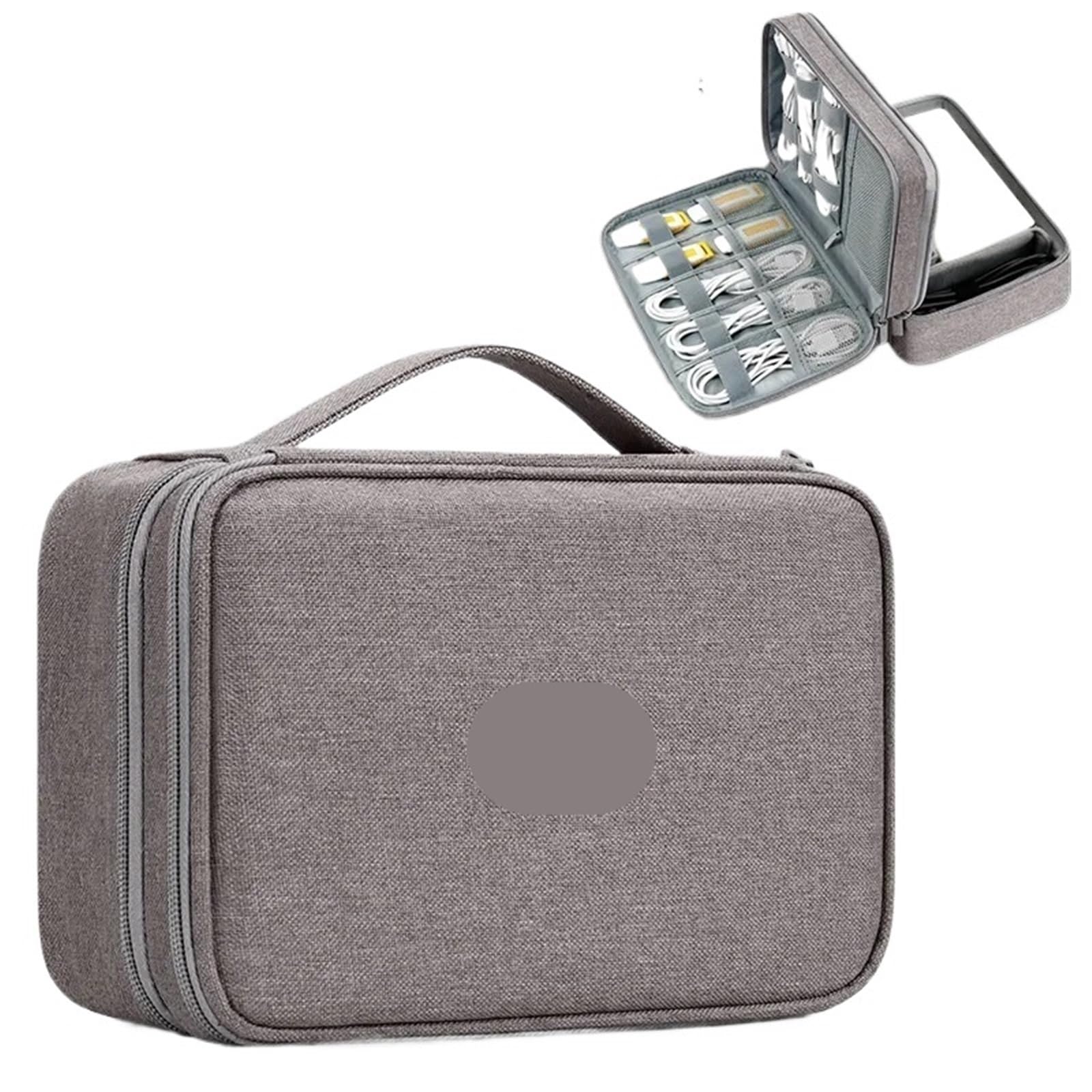 Borsa Organizer Per Cavi Borsa for cavo gadget USB da viaggio di grande capacità Scatola immagazzinaggio for cuffie Custodia for dati Caricatore for disco rigido(Double layer-Brown-B)