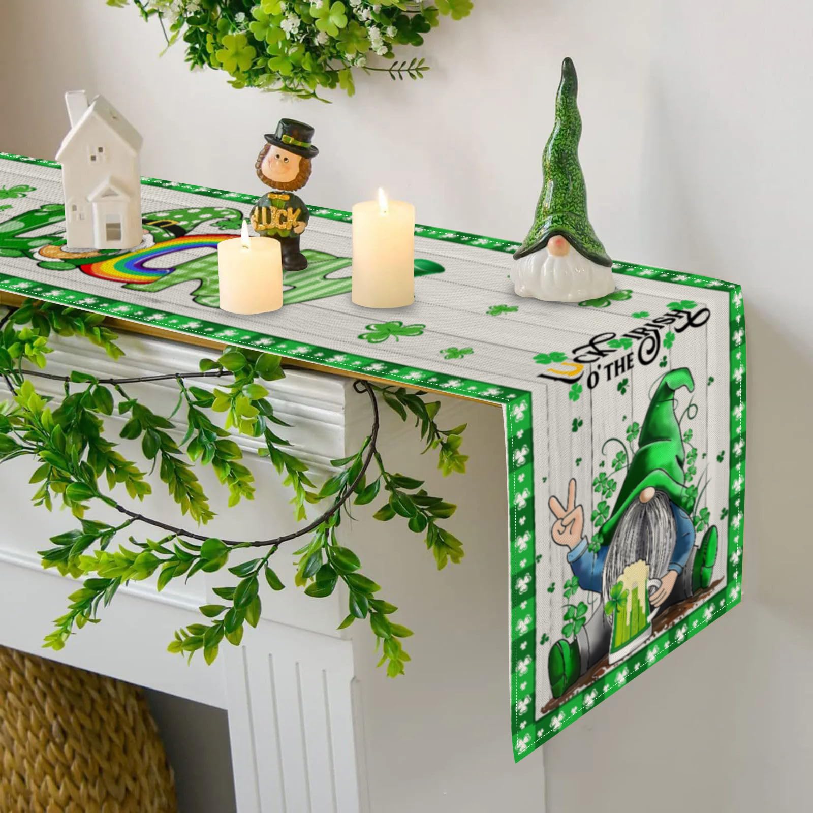 St. Patrick's Day Plaid Gnome Table Runner - Festive Spring Holiday Decor For Kitchen & Dining Table - View #7