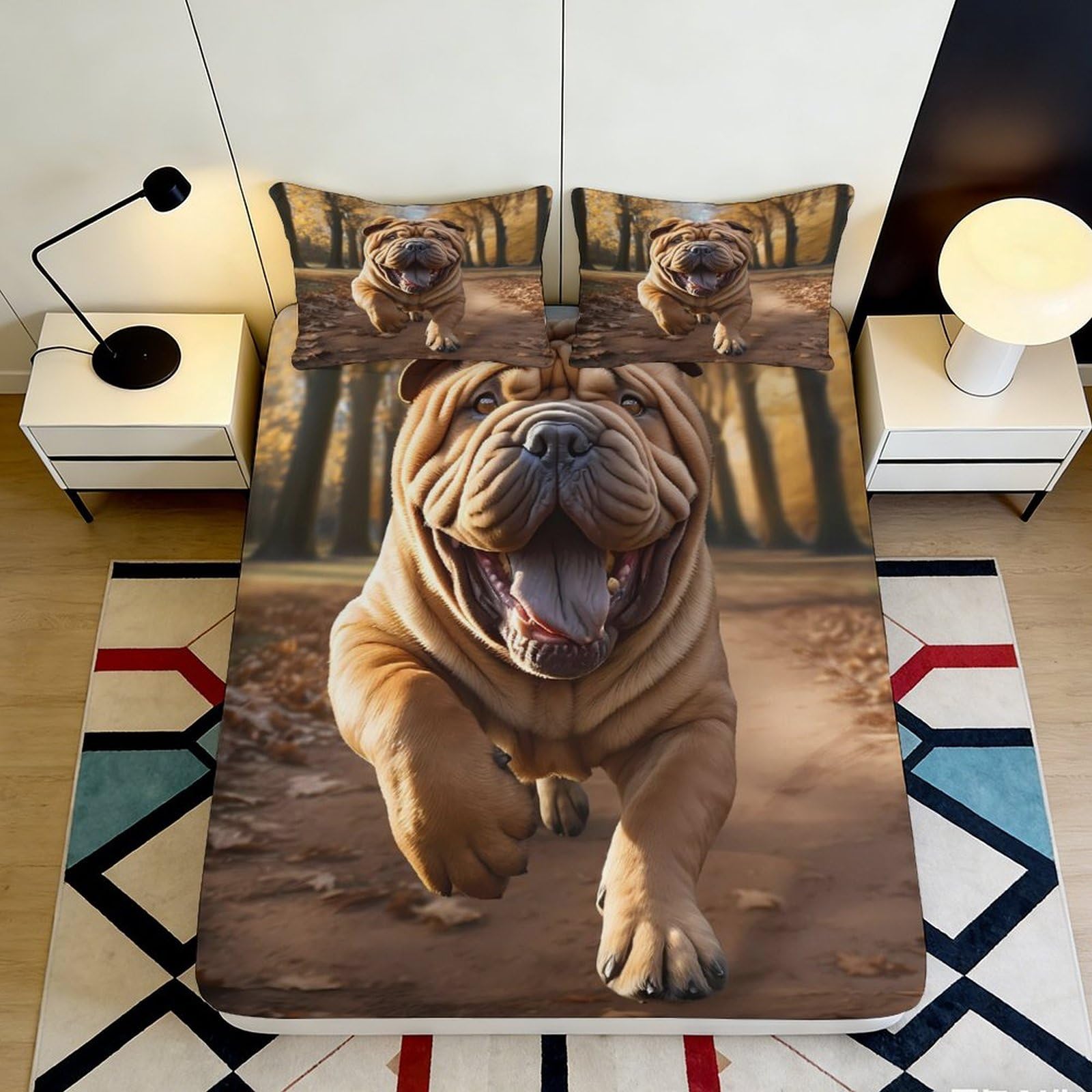 3D Printed Running Bulldog Fitted Sheet Microfiber Soft Brown Dog Bed Cover for Bedroom Guest Room Decor 90x200x25cm